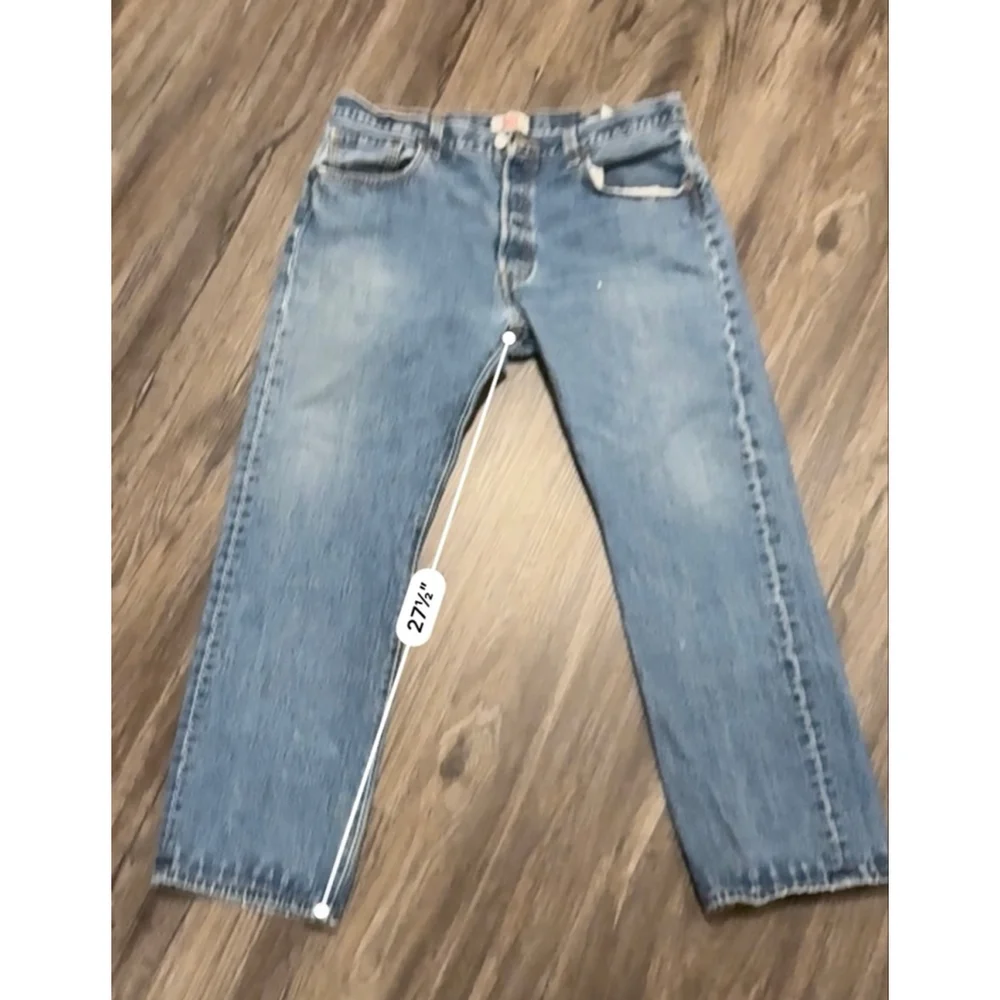 Vintage Y2K Levi’s Men’s 501 Straight Leg Med Wash 38x30 Button Fly Distressed - Picture 10 of 12
